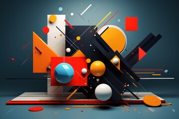 abstract trendy design architectural background with whimstical 3D geometry in different colors