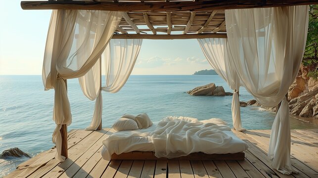 a bed by the sea