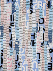Recorte de revista abstrato cortado. Tiras de letras de revistas e jornais. Publicidade, comércio,...