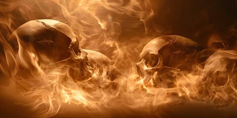 Nightmarish scene burning skulls in hell eternal damnation for wicked souls. Concept Horror, Hell, Burning Skulls, Wicked Souls, Eternal Damnation