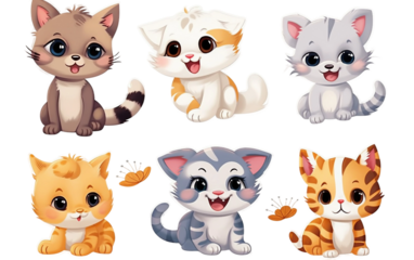 set of cartoon cats