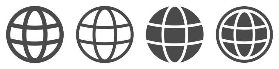 Set of world icon. Globe symbol, web logo, world wide web, earth, planet. Vector illustration.