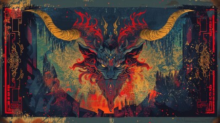 Fototapeta premium A scary demon face graphic illustration