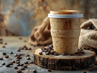Sustainable Coffee Moment with Eco Friendly Reusable Cup on Wooden Table