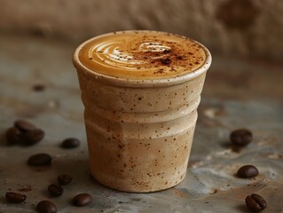 Sustainable Coffee Practices Showcased in a Recycled Material Cup