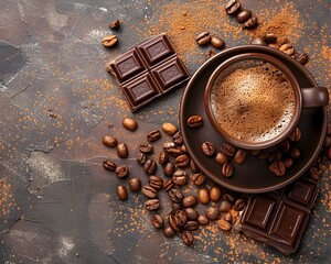 Aromatic Coffee and Rich Chocolate Pairing on Rustic Surface