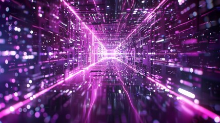 Fototapeta premium A long, narrow room with pink walls and pink lights