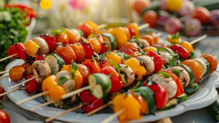 Grilled vegetable skewers on a plate