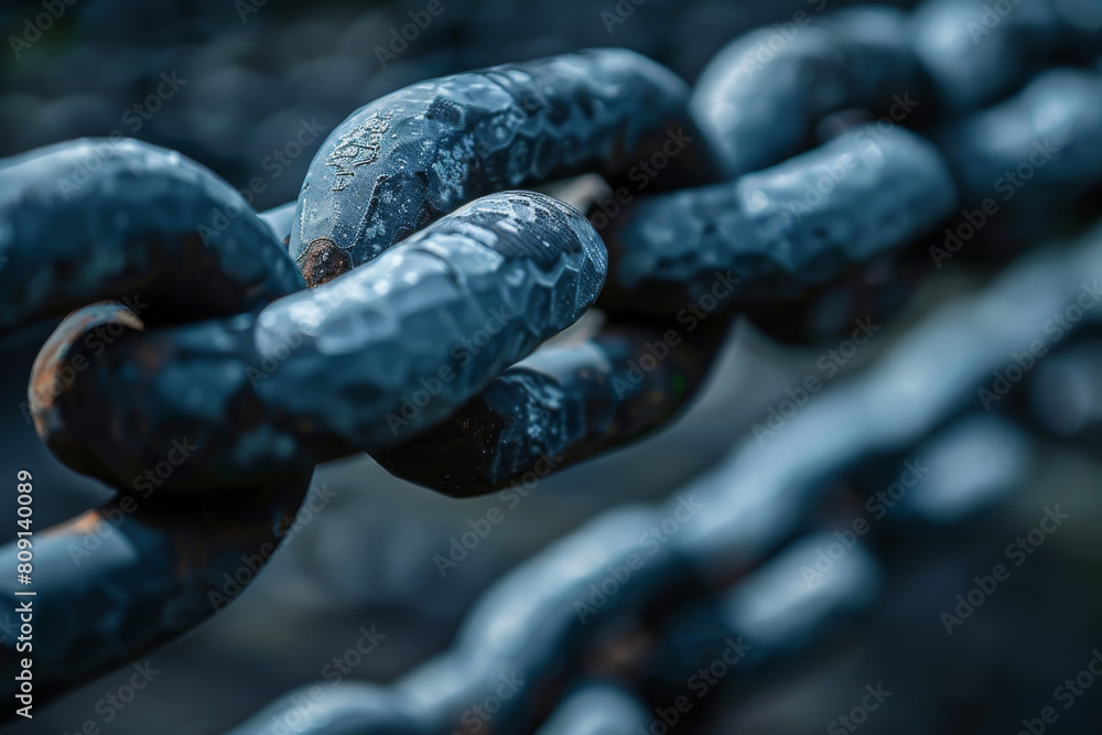 Poster a close up of a chain with a few holes in it