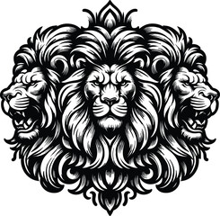 Fototapeta premium Angry roaring three lions vector illustration.