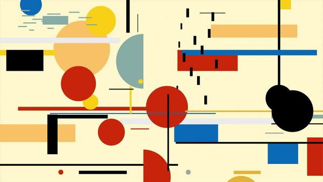 幾何学的なグラフィックスと抽象的な背景を持つモダンな模様のアニメーション。モーションデザイン、バウハウススタイル