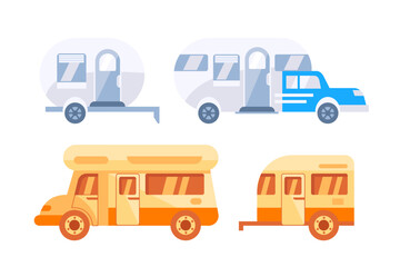 Camping Truck. Various RV or house trailers. Camper cars. Mobile auto vehicles