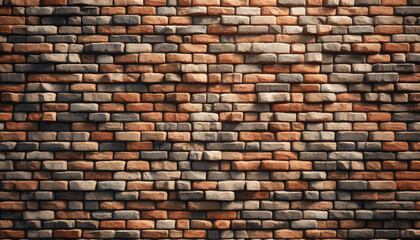 Fototapeta premium A brick wall with a traditional appearance. The wall is feature various shades of red and orange bricks