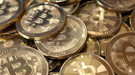 Cryptocurrency Bitcoin coins and banknotes
