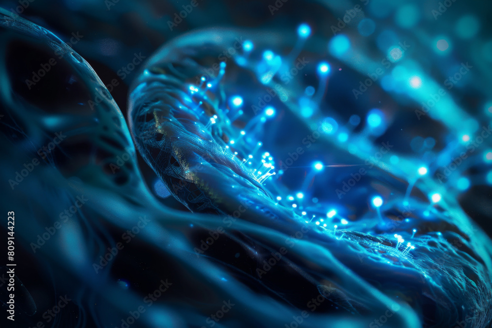 Poster a computer generated image of a glowing blue object