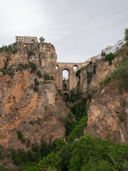 Scenic views Puente Nuevo bridge from Mirador La Hoya Del Tajo lookout in Ronda in the Andalusia region of southern Spain