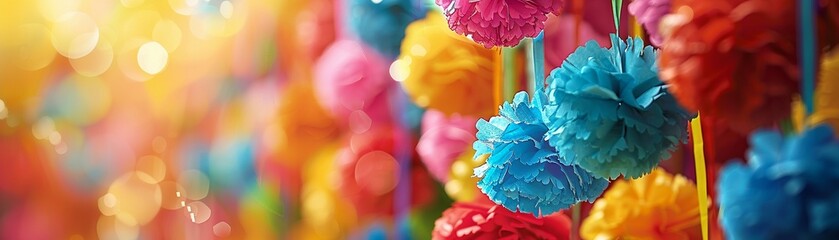 A lively Mexican pinata festival, great for a birthday or Cinco de Mayo gathering, offering space for text on cards or invitations  8K , high-resolution, ultra HD,up32K HD