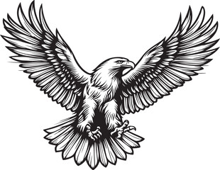 Fototapeta premium Falcon soaring silhouette vector, flying falcon line art illustration