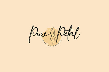 female body waxing luxury logo with curvy female figure lineart silhouette, elegent smooth shaved body, hair removal with trendy minimal style vector