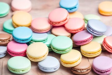 Obraz premium colorful macaroons on a wooden table.