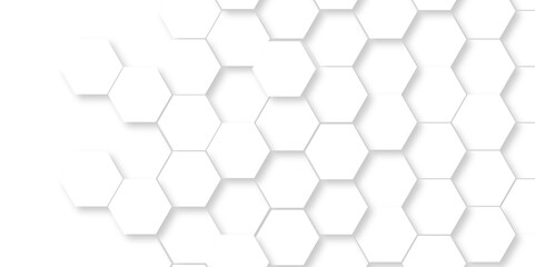 Abstract pattern with hexagonal white and gray technology line paper background. Hexagonal 3d vector grid tile and mosaic structure mess cell. white and gray hexagon honeycomb geometric copy space.