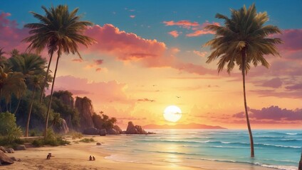 Fototapeta na wymiar Sunset at the tropical beach