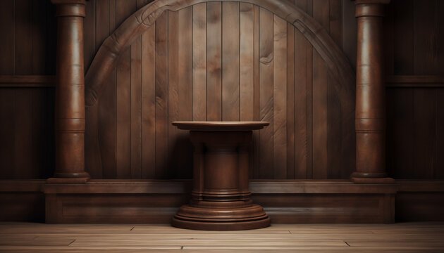 Wooden podium in medieval style.