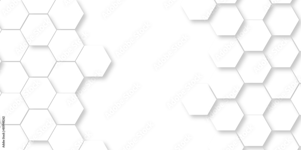 Wall mural abstract pattern with hexagonal white and gray technology line paper background. hexagonal 3d vector