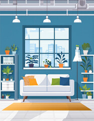 interior design with a blue and white theme ai seating area 