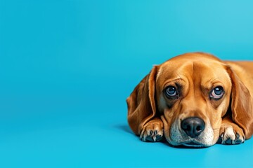 Tearful Canine on Blue Background