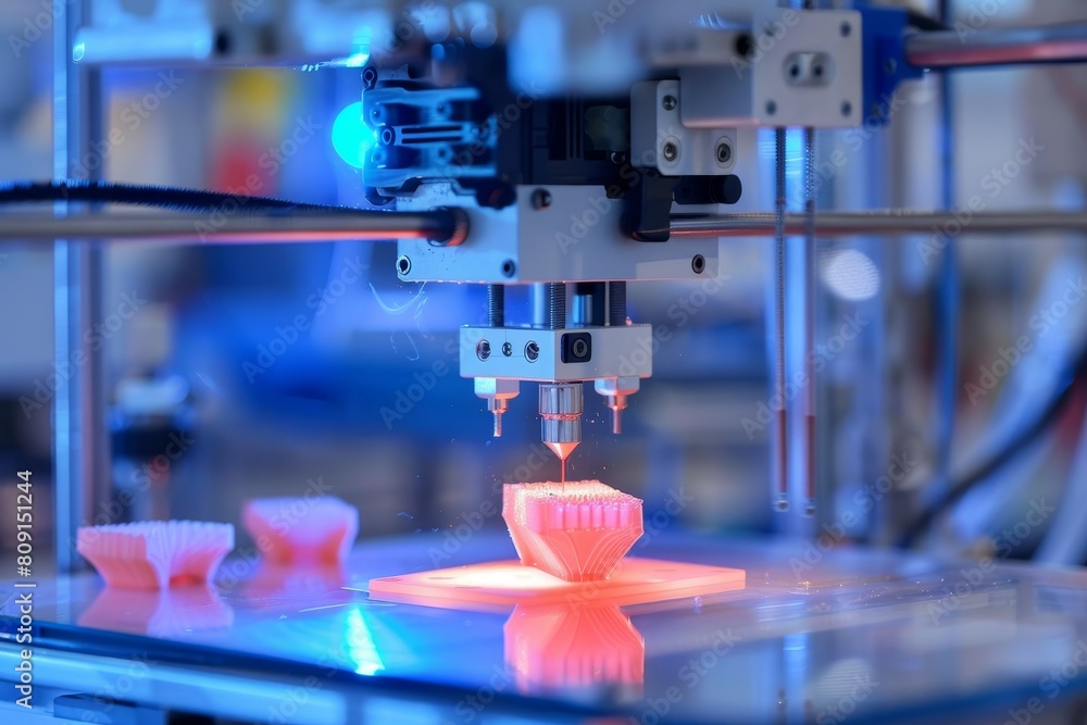 Poster advanced 3d printer fabricating custom implants in a high-tech factory setting, a 3d printer creatin