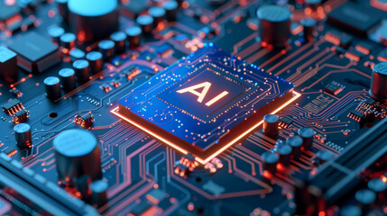 A computer motherboard with a state-of-the-art AI processor.