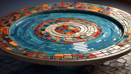 Render Related Information: High-resolution digital illustration suitable for showcasing a vibrant mosaic round table