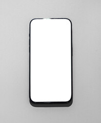 Modern mobile phone, blank screen smartphone. White technology device, empty communication telephone