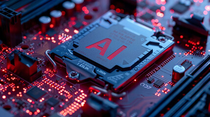 A computer motherboard with a state-of-the-art AI processor.