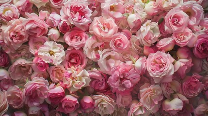 Romantic backdrop of pink roses in full bloom, evoking feelings of love and admiration in every petal.