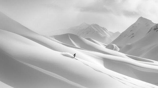 Skiing through the Serene and Majestic Winter Landscape