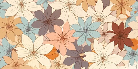 Pastel flowers in geometric pattern, in the style of light brown and light beige. Draw paint ink art decoration background