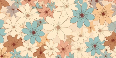 Pastel flowers in geometric pattern, in the style of light brown and light beige. Draw paint ink art decoration background