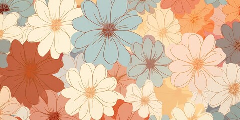 Pastel flowers in geometric pattern, in the style of light brown and light beige. Draw paint ink art decoration background