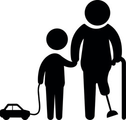 A kid is helping the disabled person denoting an icon for disability help. Simple editable vector EPS file