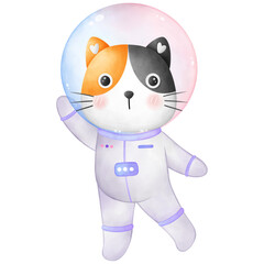 Illustration of a little cat wearing a spacesuit
