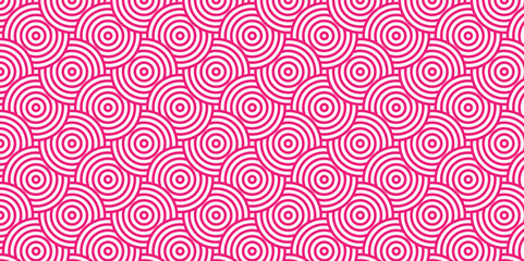 Obraz premium Seamless overlapping pattern with waves pattern with waves and pink geometric retro background. Japanese style circles seamless pattern. Endless repeated texture.