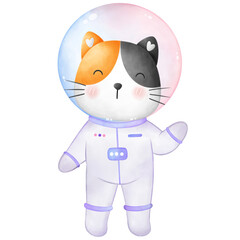 Illustration of a little cat wearing a spacesuit © Wataame Rika 