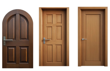 Set  BLUE AND BROWN DOOR of home door elements for open and close isolated on transparent png background, interior design concept.
