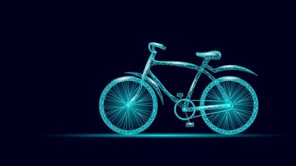Fototapeta premium 3D e-bike low poly design. Modern transport delivery. Outdoor sport activity eco friendly bike polygonal poster vector illustration