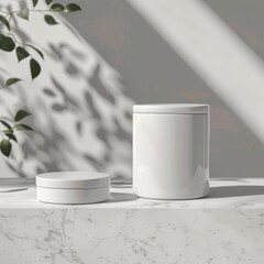 3d render of white cosmetic containerle background with shadow overlay