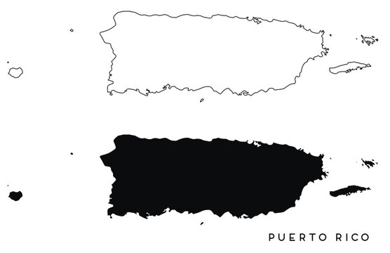 Puerto Rico map outlined and black vector set