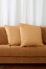 Warm tan leather throw pillows. Luxury handmade decor.