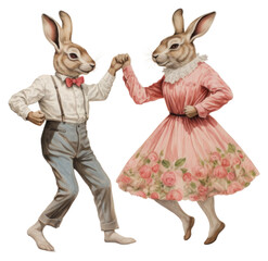 Obraz premium PNG Rabbit couple characters dancing drawing sketch animal